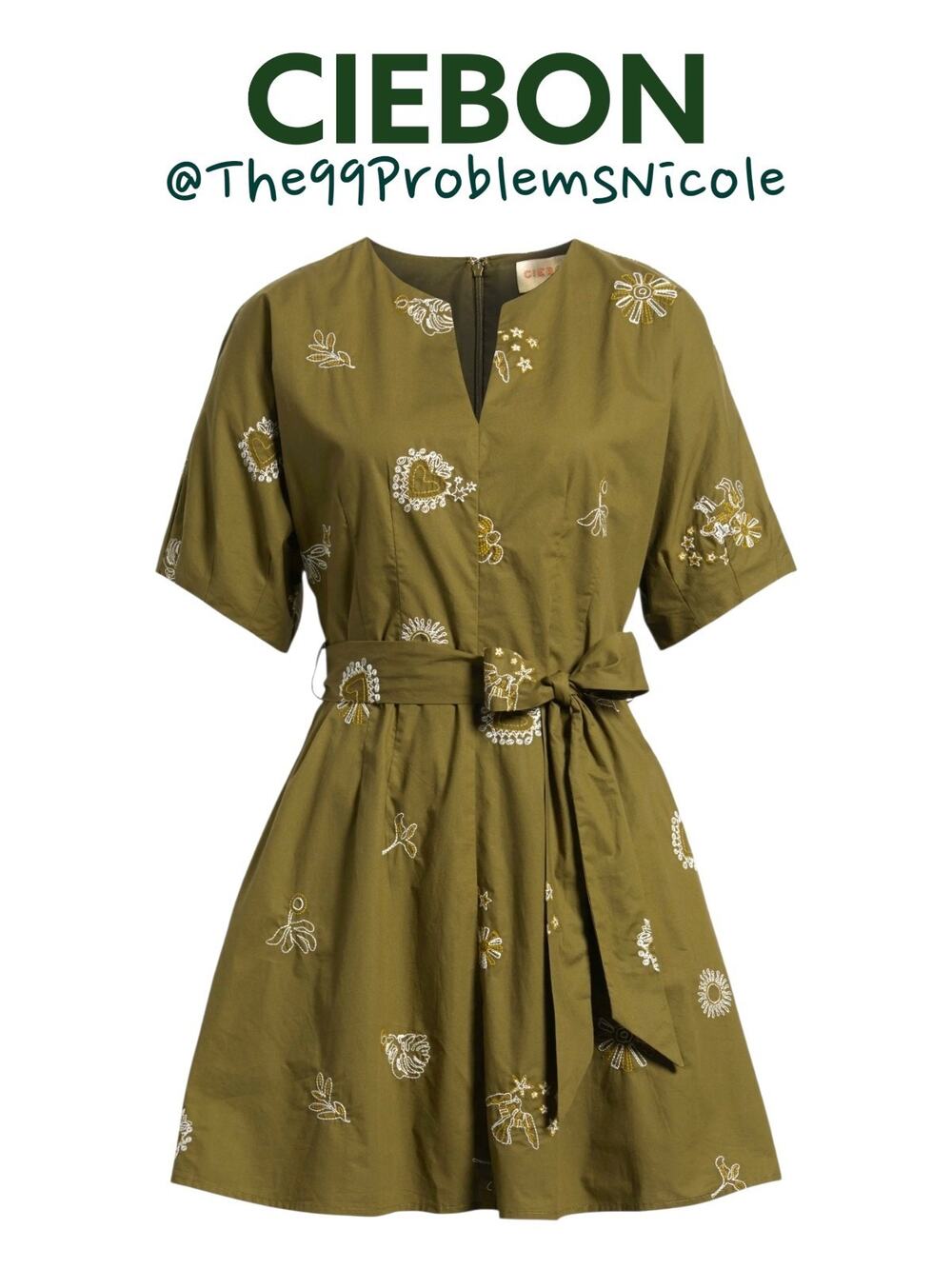 Ciebon Green Embroidered Fit & Flare Minidress with Pockets
